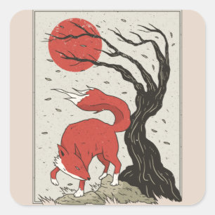 Sticker Carré Art japonais Fox