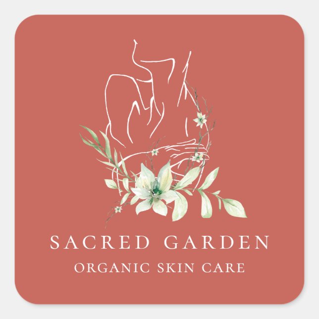 Sticker Carré Art Moderne Féminin Floral Sketch Logo (Devant)