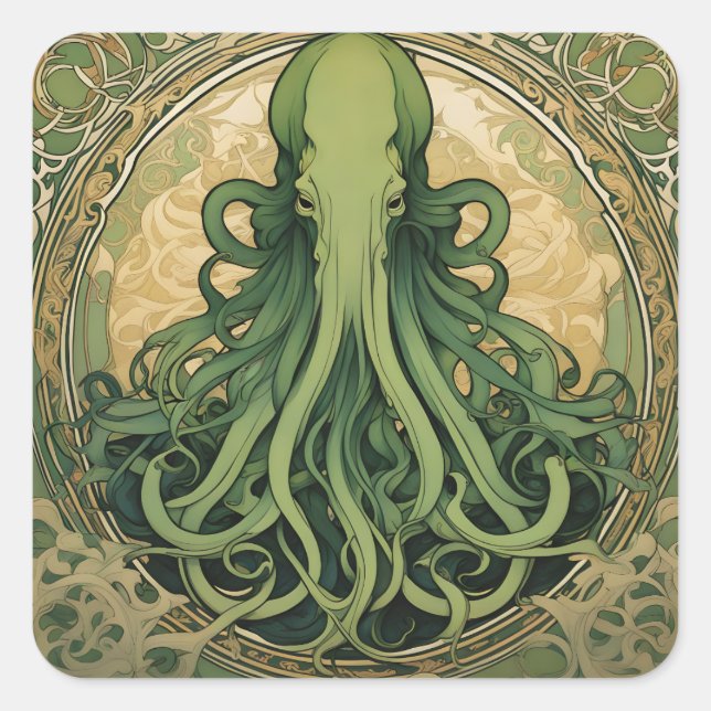 Sticker Carré Art nouveau de Cthulhu (Devant)