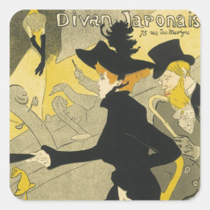 Sticker Carré Art Nouveau, Divan Japonais par Toulouse Lautrec