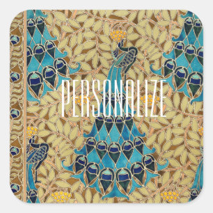 Sticker Carré Art nouveau paon textile déco verneuil bleu