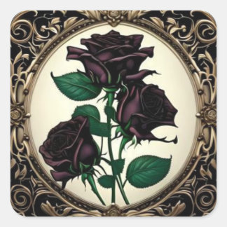 Sticker Carré Art Nouveau Rose noir Art botanique