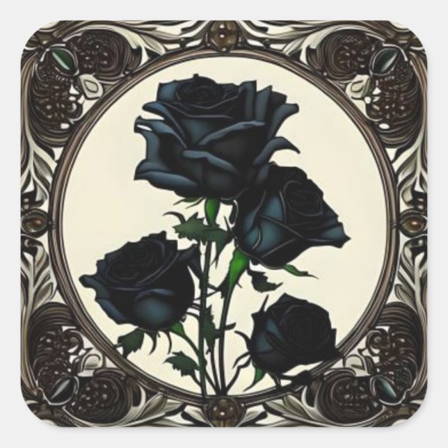Sticker Carré Art Nouveau Rose noir Rose #1 (Devant)