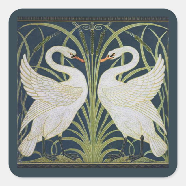 Sticker Carré Art Nouveau Swan Deux Swans (Devant)