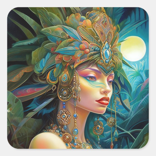 Sticker Carré Art Tropical Lady Imaginaire (Devant)