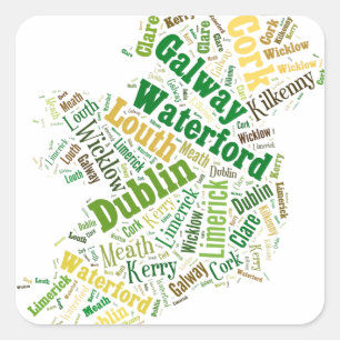 Sticker Carré Art Word des villes d'Irlande