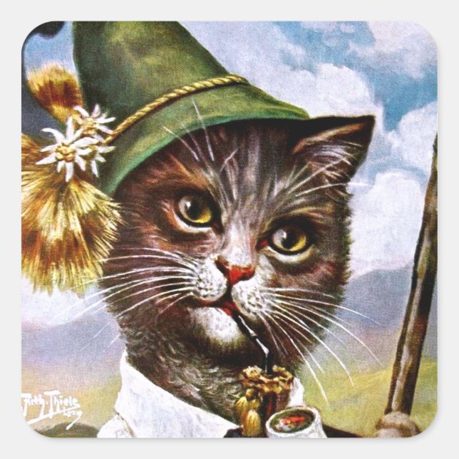 Sticker Carré Arthur Thiele - Chat des Alpes bavaroises (Devant)