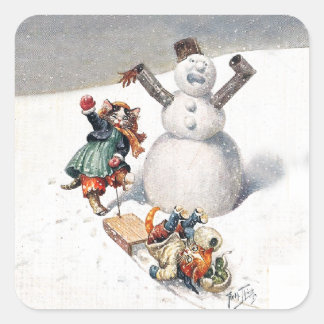 Sticker Carré Arthur Thiele Chats Jouer dans la neige