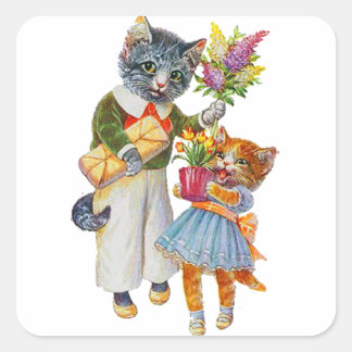 Sticker Carré Arthur Thiele Chats Portant Des Cadeaux