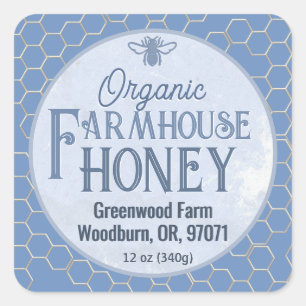 Sticker Carré ARTISAN bio HONEY Agritourisme rustique Bleu Flora
