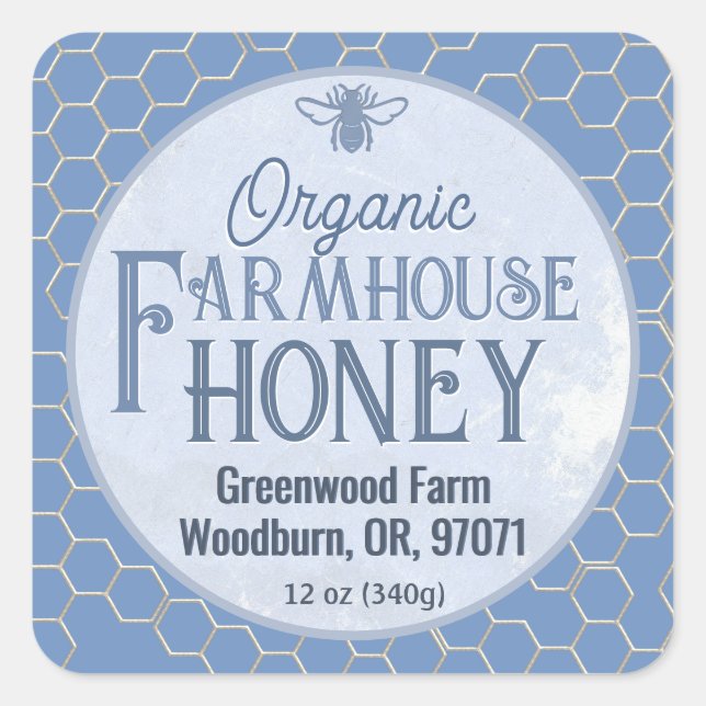 Sticker Carré ARTISAN bio HONEY Agritourisme rustique Bleu Flora (Devant)