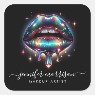 Sticker Carré Artiste de maquillage des lèvres Holographiques, B