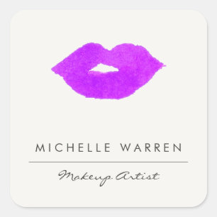 Sticker Carré Artiste maquillage Aquarelle Gras Lèvres Violettes