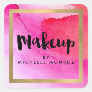 Sticker Carré Artiste maquillage en aquarelles roses gras