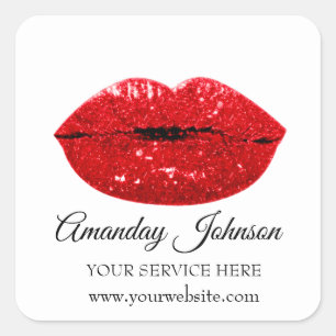 Sticker Carré Artiste maquillage Rouge Baisers Nom Merci blanc