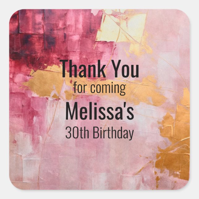 Sticker Carré Artistic Gold et rose Abstrait Anniversaire Merci (Devant)