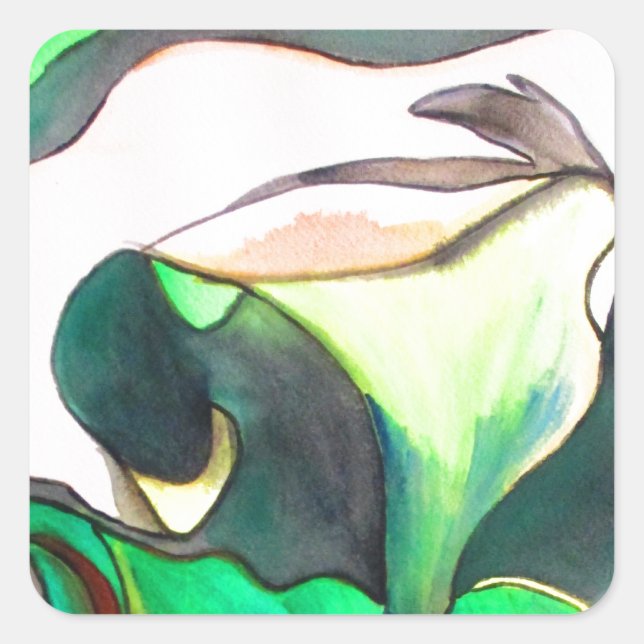 Sticker Carré Arum Lily aquarelle peinture originale (Devant)