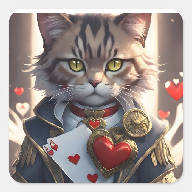 Sticker Carré As des Coeurs Chat (Devant)