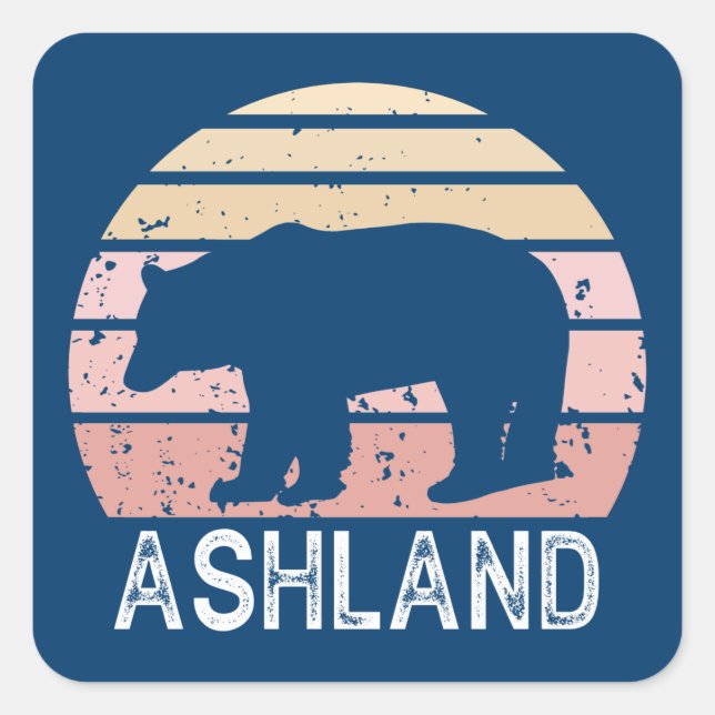 Sticker Carré Ashland Oregon Retro Bear (Devant)