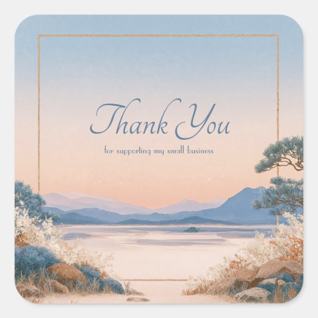 Sticker Carré Asian Landscape Sunrise Gold Frame Serene Vista (Devant)