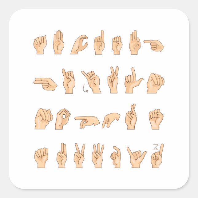 Sticker Carré ASL Hand American Sign Language Cadeau (Devant)