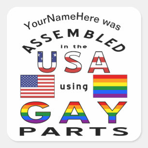 Sticker Carré Assemblé aux États-Unis avec des pièces gays Perso