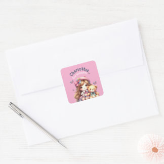 Sticker Carré Assiette en papier personnalisée pour fille d'anni