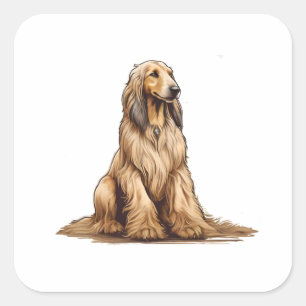 Sticker Carré Assis en or afghan hound