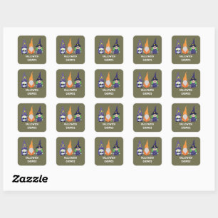 Sticker Carré Assistant Citrouille Sorcière Halloween Gnomes