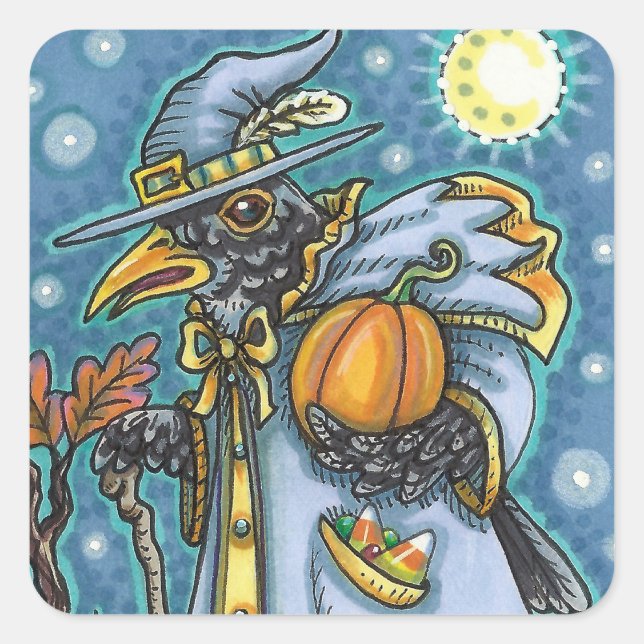 STICKER CARRÉ ASSISTANT HALLOWEEN EVE BLACKBIRD, HALLOWEEN RAVEN (Devant)