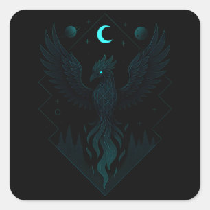 Sticker Carré Astral Phoenix - Renaissance Cosmique de Feu