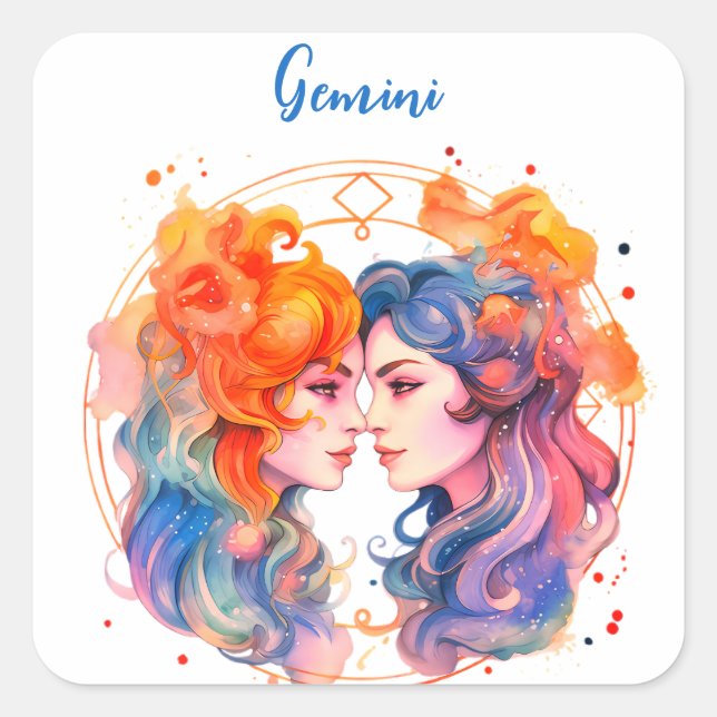 Sticker Carré Astrologie signe zodiaque Gemini en aquarelle (Devant)