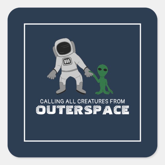 Sticker Carré Astronaut & Alien, Parti de l'espace extérieur (Devant)
