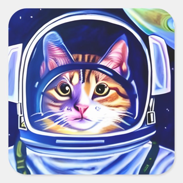 Sticker Carré Astronaut de chat dans l'espace (Devant)