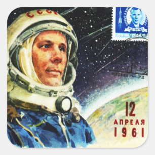 STICKER CARRÉ ASTRONAUT DE LA COURSE SPATIALE CLASSIQUE DES ANNÉ