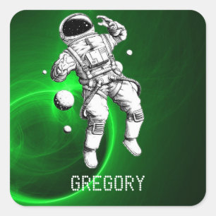 Sticker Carré Astronaut Galaxie Verte Personnalisé