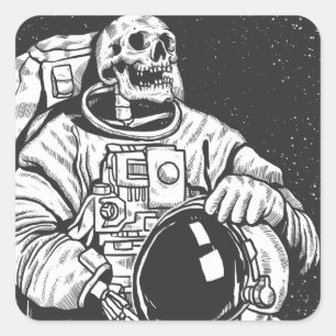 Sticker Carré Astronaut Skeleton Crâne Éffrayant
