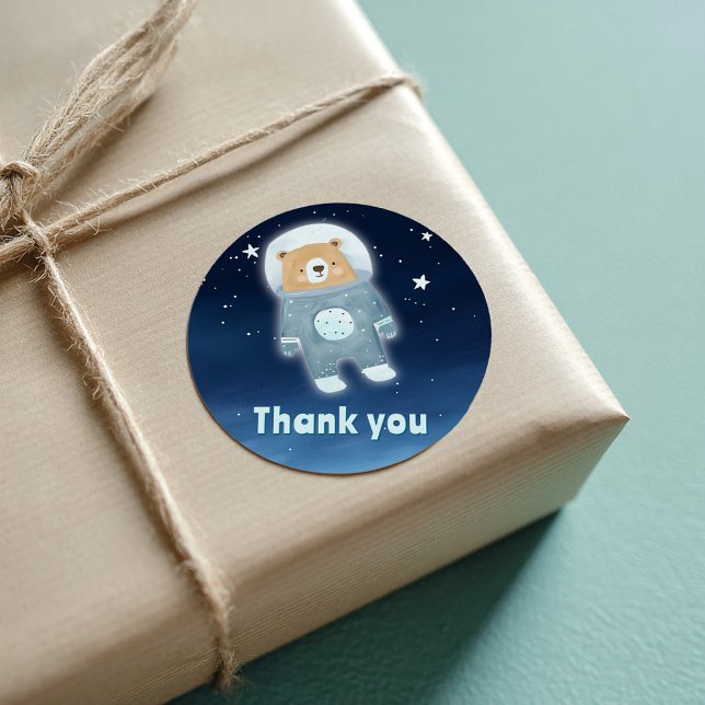 Sticker Carré Astronaute du Merci de l'Ours bleu (Cute space astronaut teddy bear thank you sticker)