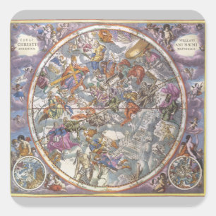 Sticker Carré Astronomie Ancienne, Carte des Constellations Chré