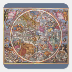 Sticker Carré Astronomie Ancienne, Carte des Constellations Chré