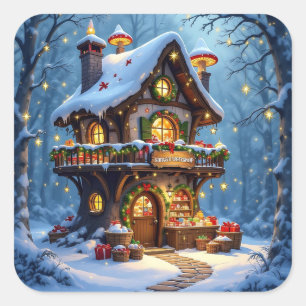 Sticker Carré Atelier de Père Noël Whimsical Noël