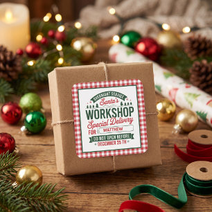 Sticker Carré Atelier du Père Noël Plaid de livraison spéciale d
