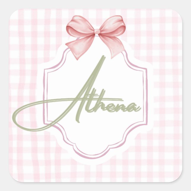 Sticker Carré Athena Baby Girl Nursery Bow&En vichy personnalisé (Devant)