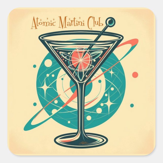 Sticker Carré Atomic Martini Club Space Age (Devant)
