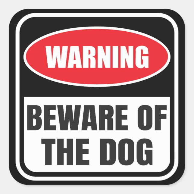 Sticker Carré Attention à l'avertissement de chien (Devant)