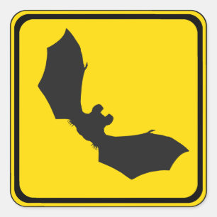 Sticker Carré Attention : chauves-souris !