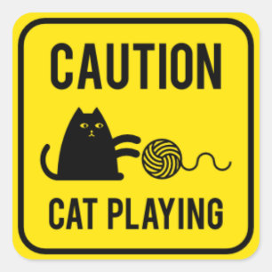 Sticker Carré Attention - Jeu de chat