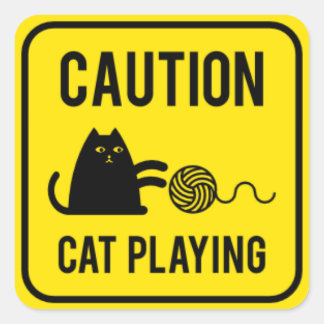 Sticker Carré Attention - Jeu de chat