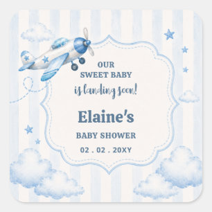 Sticker Carré Atterrissage imminent avion bébé garçon Shower
