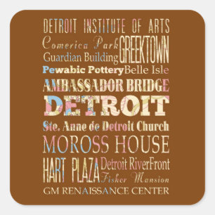 Sticker Carré Attractions et endroits célèbres de Detroit,